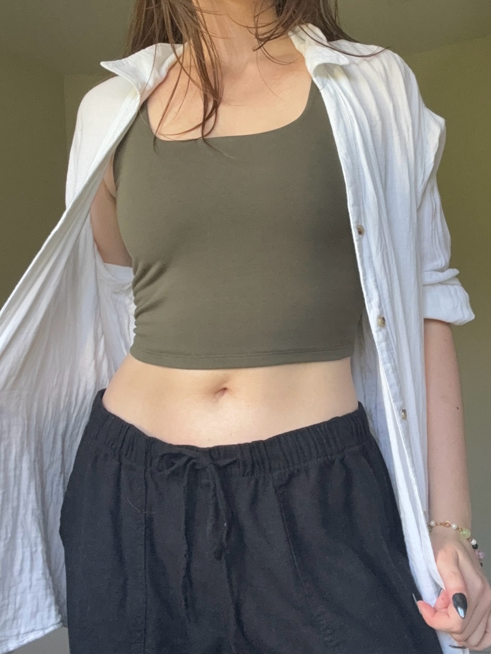 GAP Olive Night Cropped Square Neck Tank Top - Size M - Picture 8 of 8